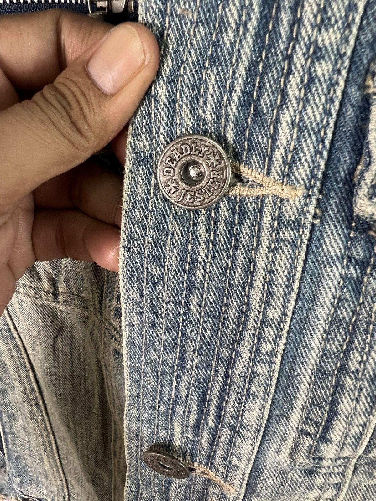 If Six Was Nine 🔥Rare Deadly Jester Distressed Denim Jacket Size US XS / EU 42 / 0 - 11 Thumbnail
