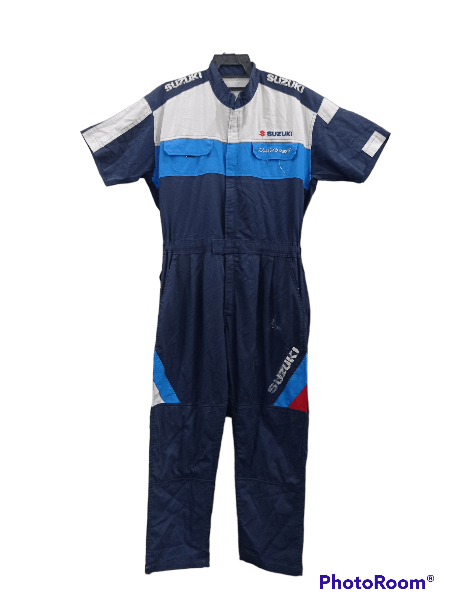 image of Racing x Workers Vintage Suzuki Coverall Shortsleeve in Blue/White, Men's (Size 33)