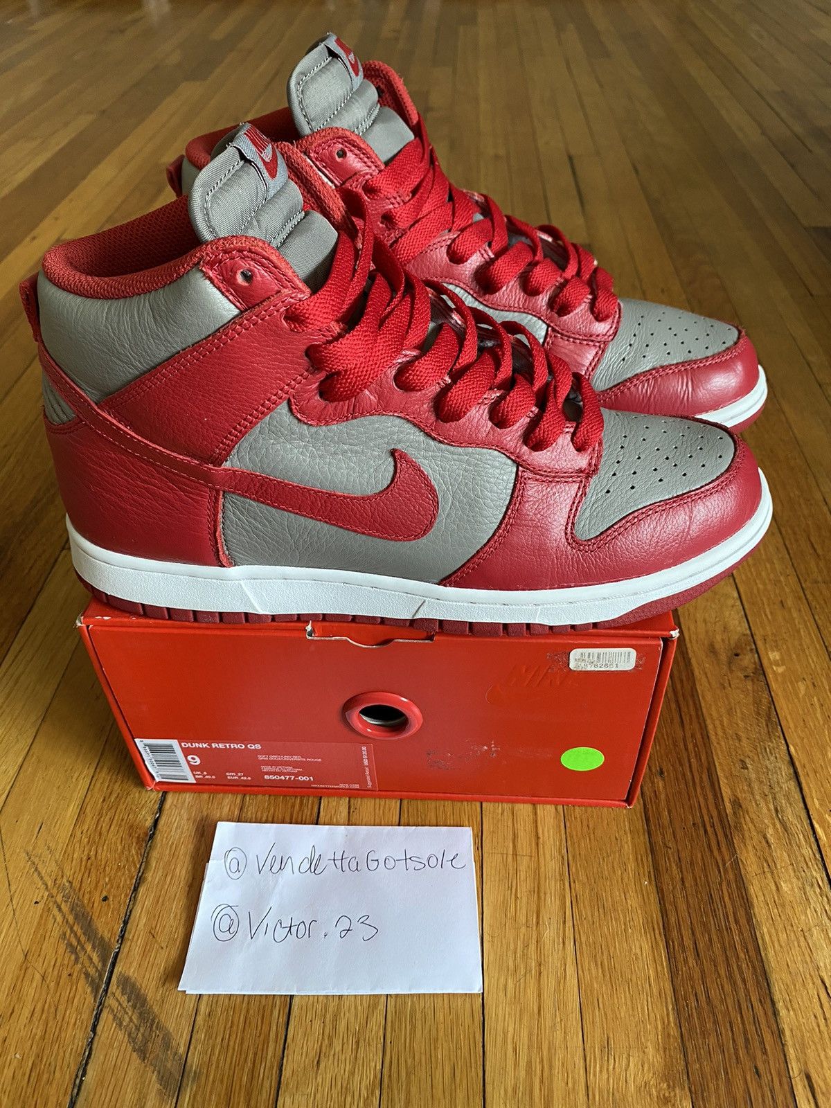 image of Nike Dunk High Unlv Qs Premium Leather 2015 Us9 Shoes in Red/Grey, Men's