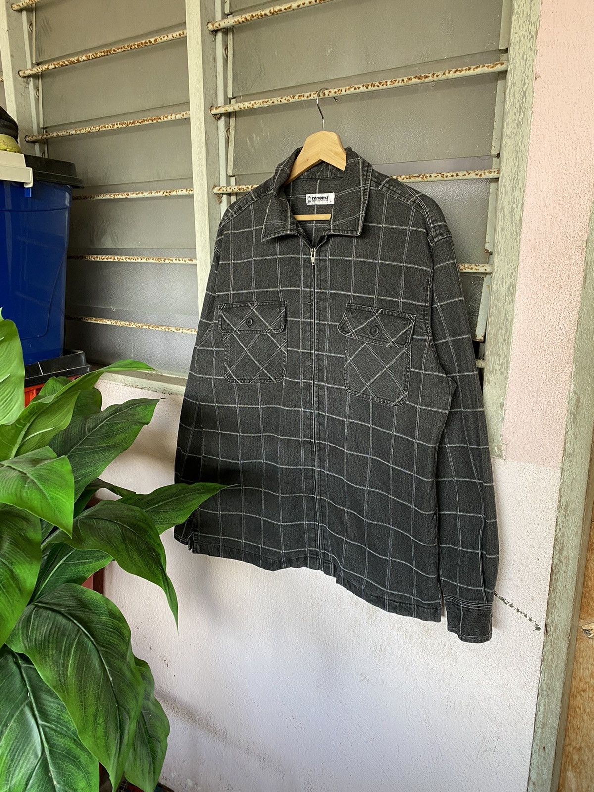 image of Flannel Vintage Up Renoma Worker Jacket in Check, Men's (Size Large)