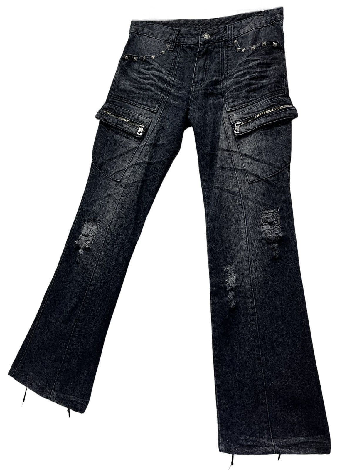 Rockstar Games × Seditionaries 🔥SHO Punk Laced Studded Flare Distressed Denim Cargo Pants Size US 32 / EU 48 - 5 Thumbnail