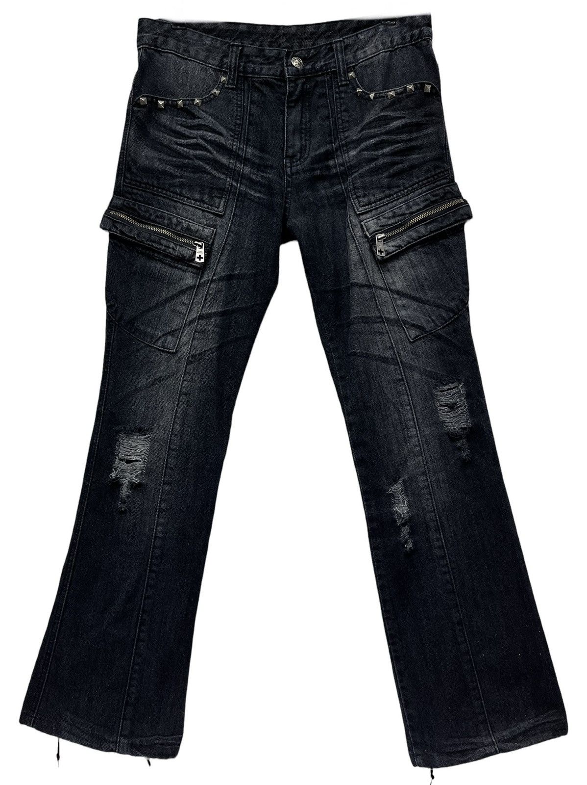 Rockstar Games × Seditionaries 🔥SHO Punk Laced Studded Flare Distressed Denim Cargo Pants Size US 32 / EU 48 - 3 Thumbnail