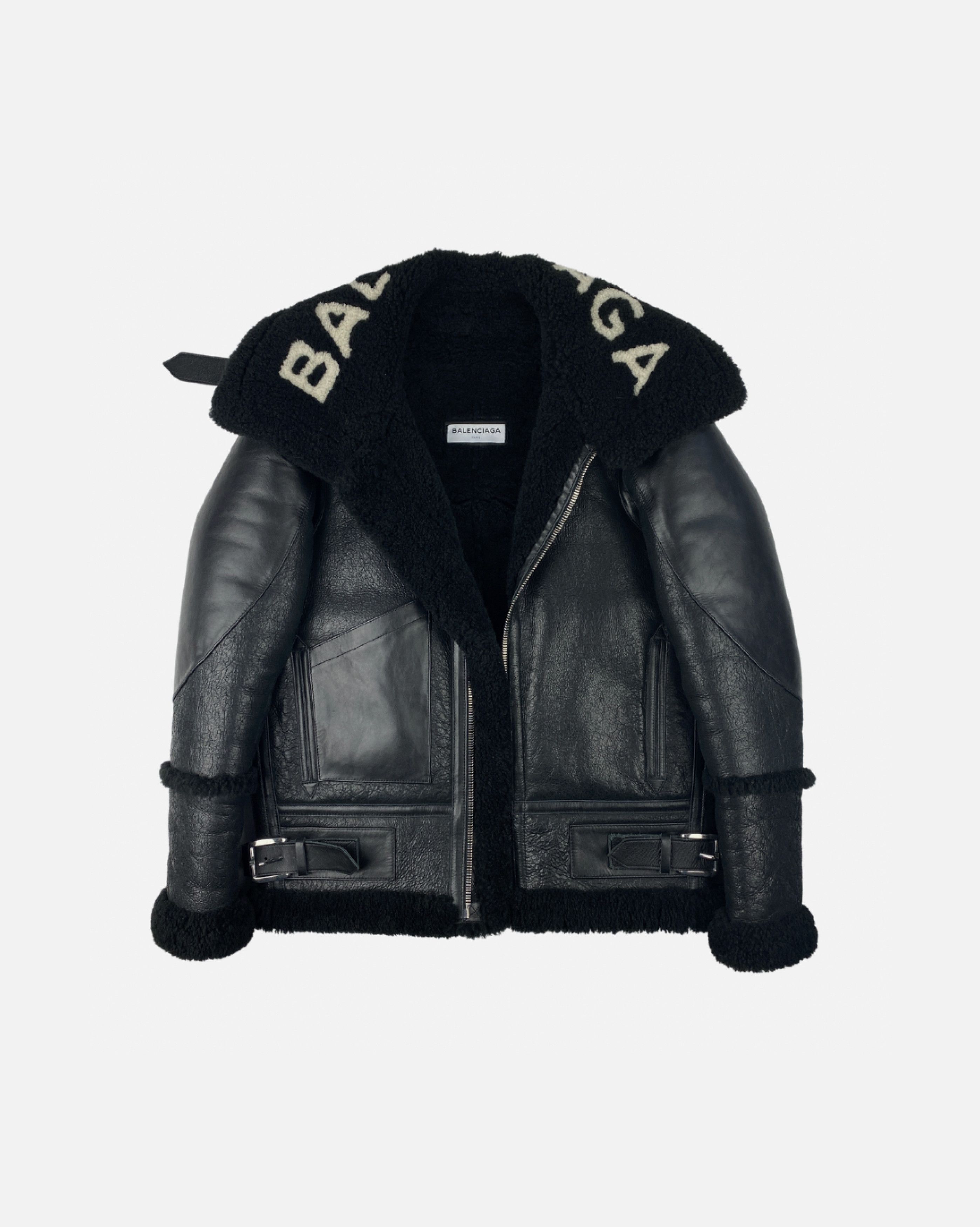 image of Balenciaga Oversized Le Bombardier Shearling Jacket in Black, Women's (Size XS)