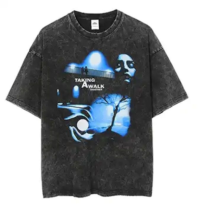 image of Streetwear Vintage Taking A Walk Oversized T-Shirt in Washed Black, Men's (Size Medium)