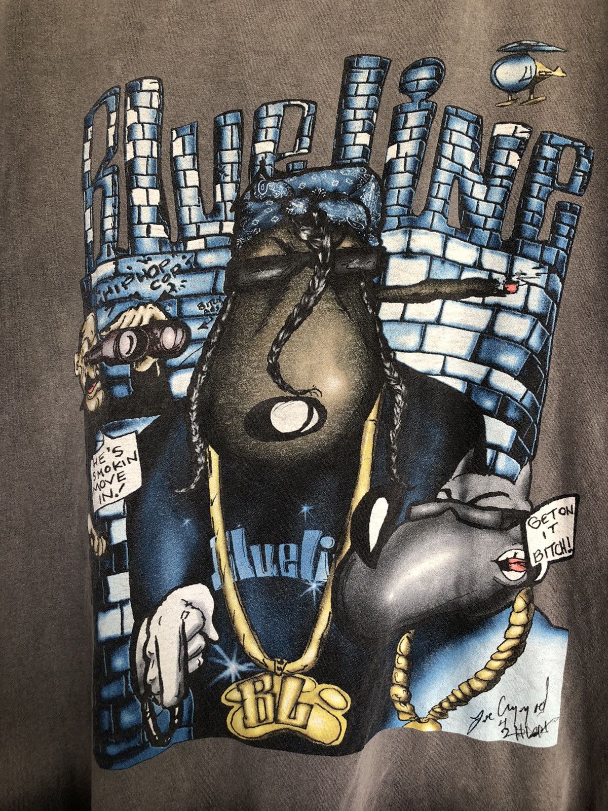 Rap Tees Rare Blue line sun faded rapper Style black Shirt Size US XL / EU 56 / 4 - 2 Thumbnail