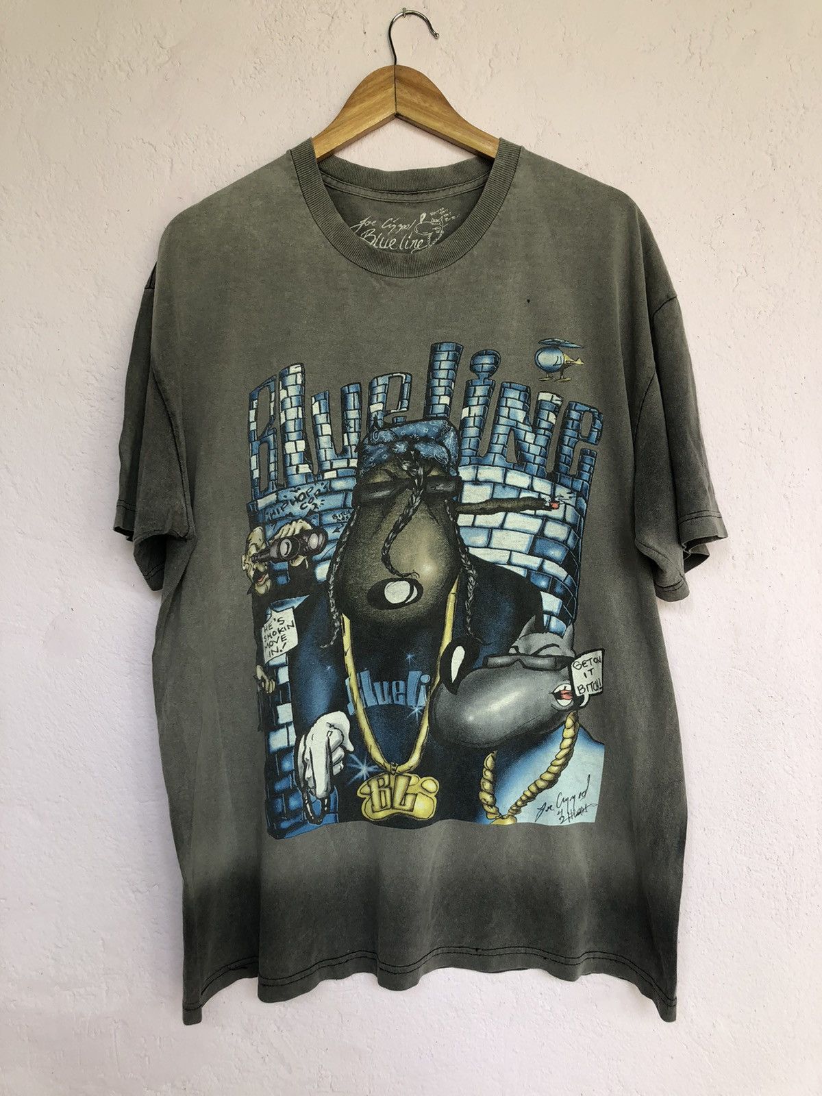 Rap Tees Rare Blue line sun faded rapper Style black Shirt Size US XL / EU 56 / 4 - 3 Thumbnail