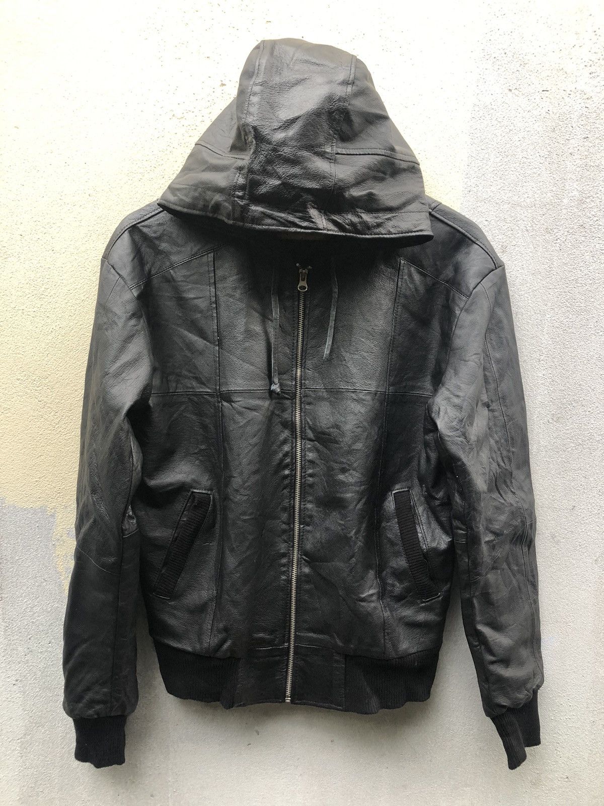 Reworked Vintage Genuine Leather Hoodies Black Jackets