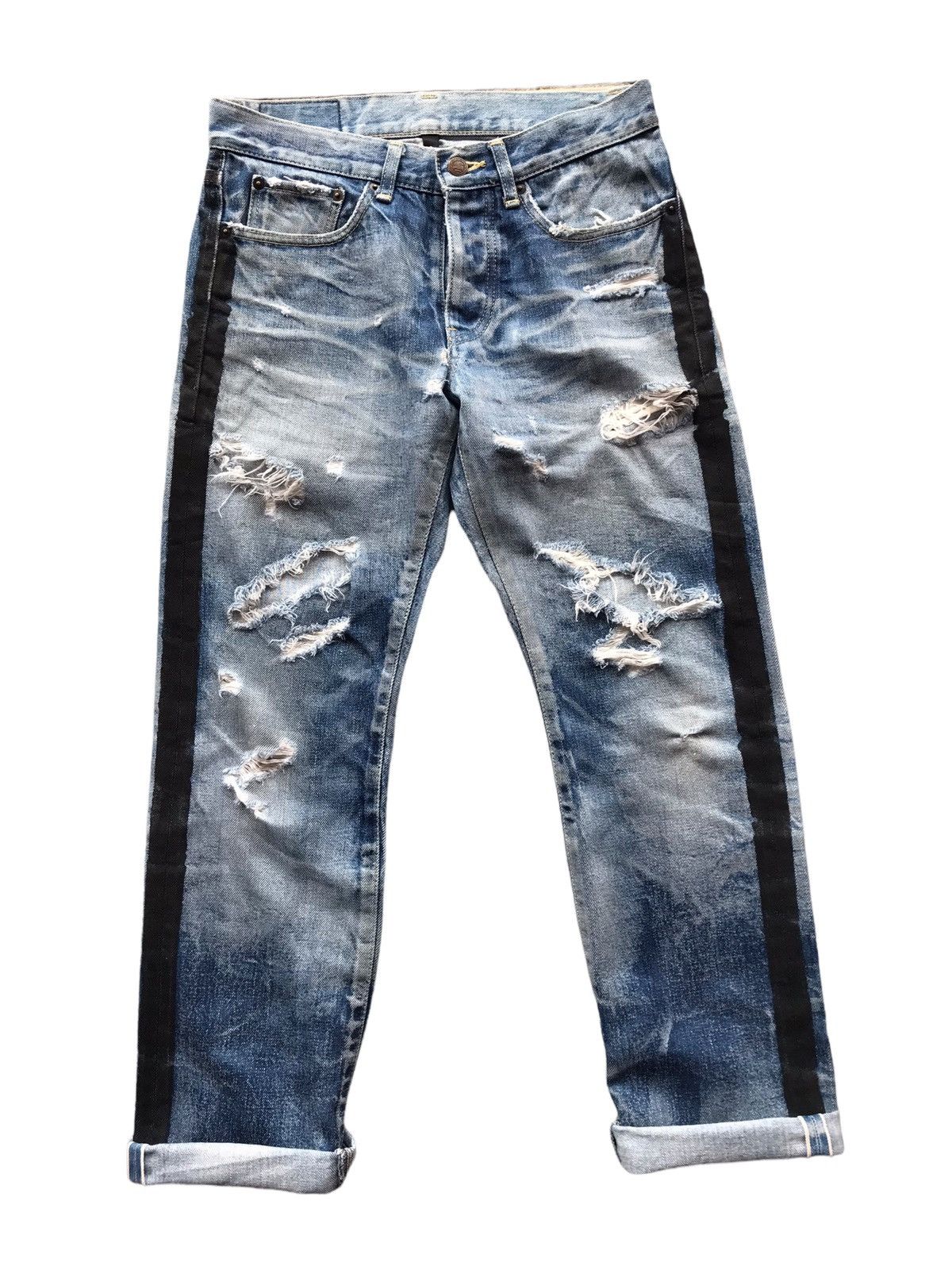 Japanese Brand GLAMB JAPAN MADE Blue Destroyed Selvedge Denim Jeans Size US 30 / EU 46 - 6 Thumbnail