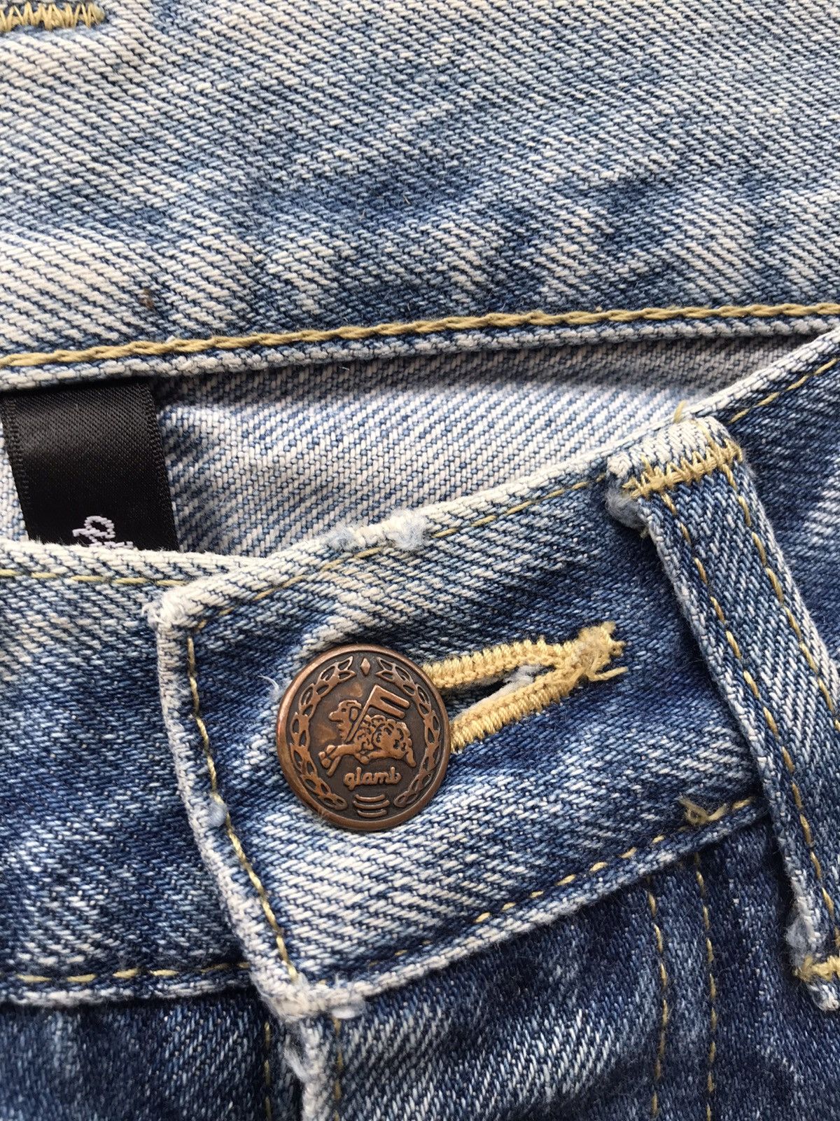 Japanese Brand GLAMB JAPAN MADE Blue Destroyed Selvedge Denim Jeans Size US 30 / EU 46 - 15 Thumbnail