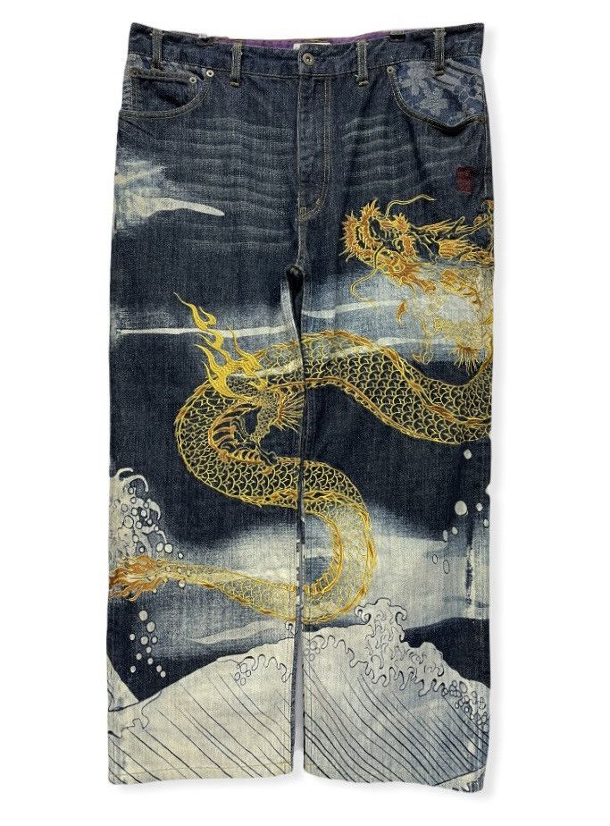 Other KARAKURI Sukajan Full Print Wave Dragon Embroidery Baggy Size US 36 / EU 52 - 2 Thumbnail