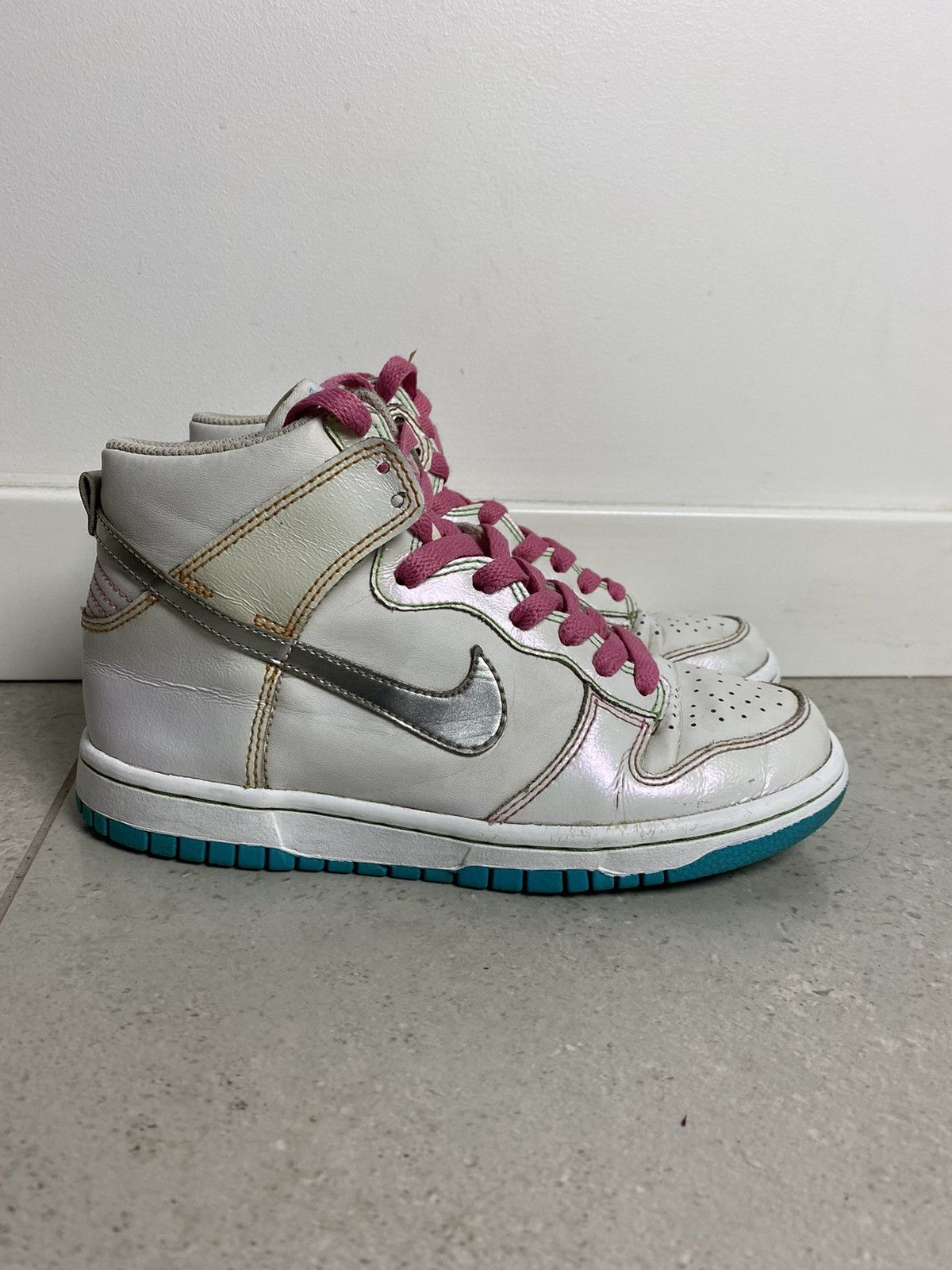 Nike × Vintage Rare! Vintage Nike High GS white metallic silver pink 3.5 US Size US 5 / EU 37 - 1 Thumbnail