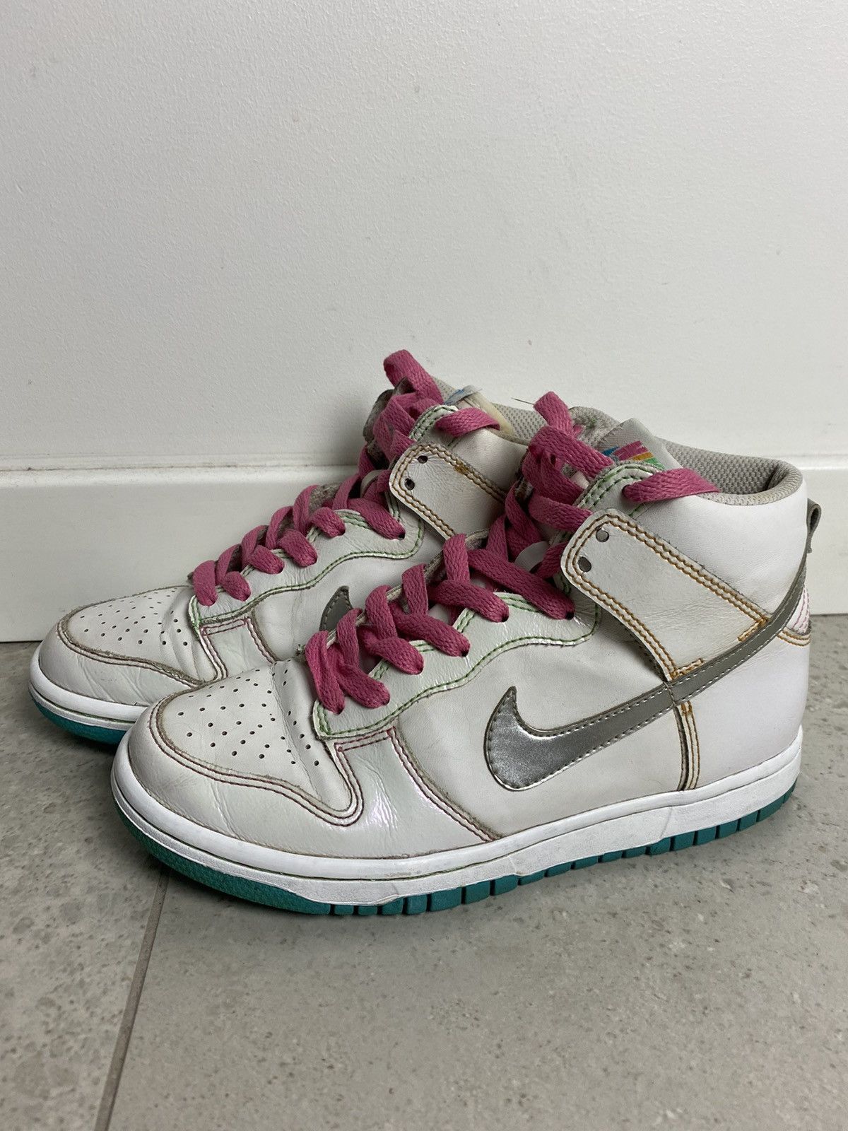 Nike × Vintage Rare! Vintage Nike High GS white metallic silver pink 3.5 US Size US 5 / EU 37 - 5 Thumbnail
