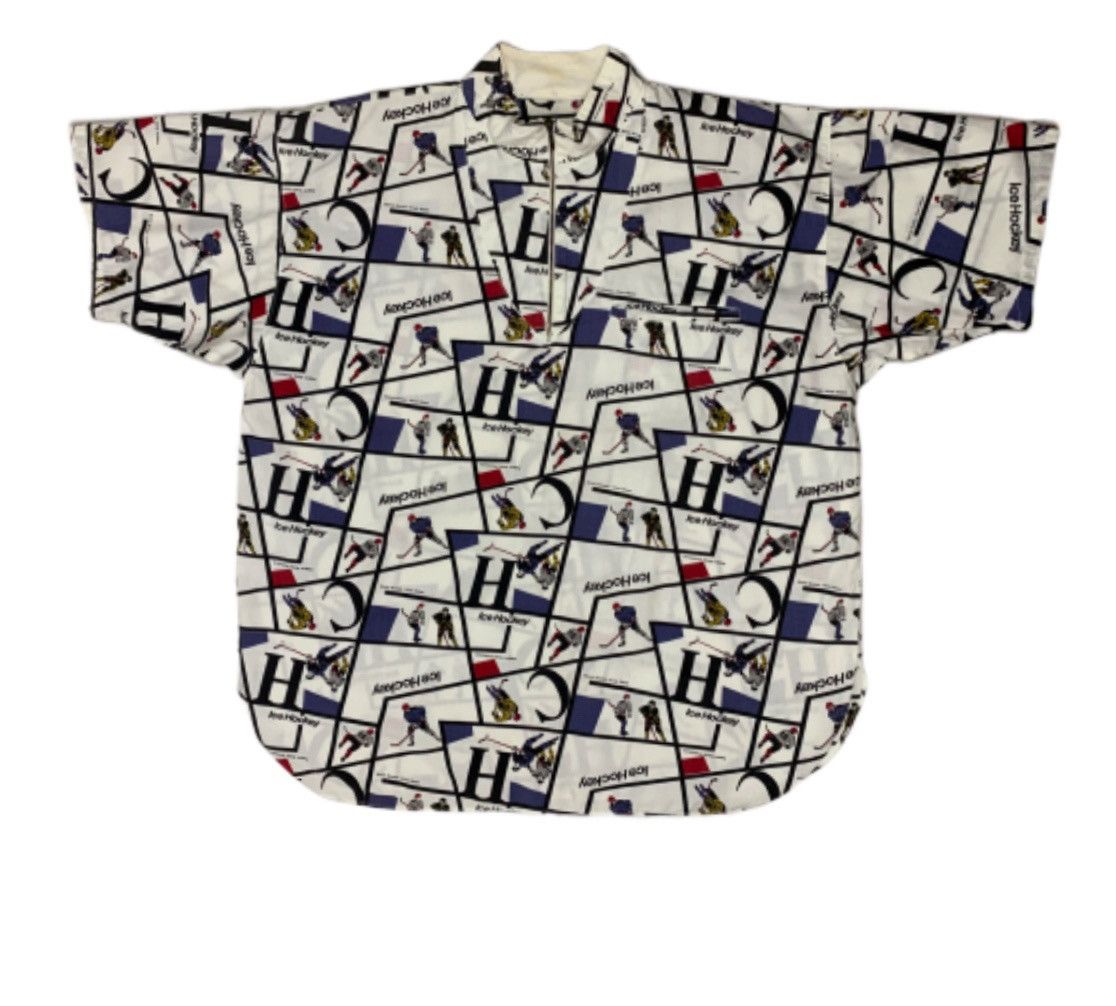 Japanese Brand Vintage Sports All Print Ice Hockey Pullover Half Zip Shirts Size US L / EU 52-54 / 3 - 4 Thumbnail