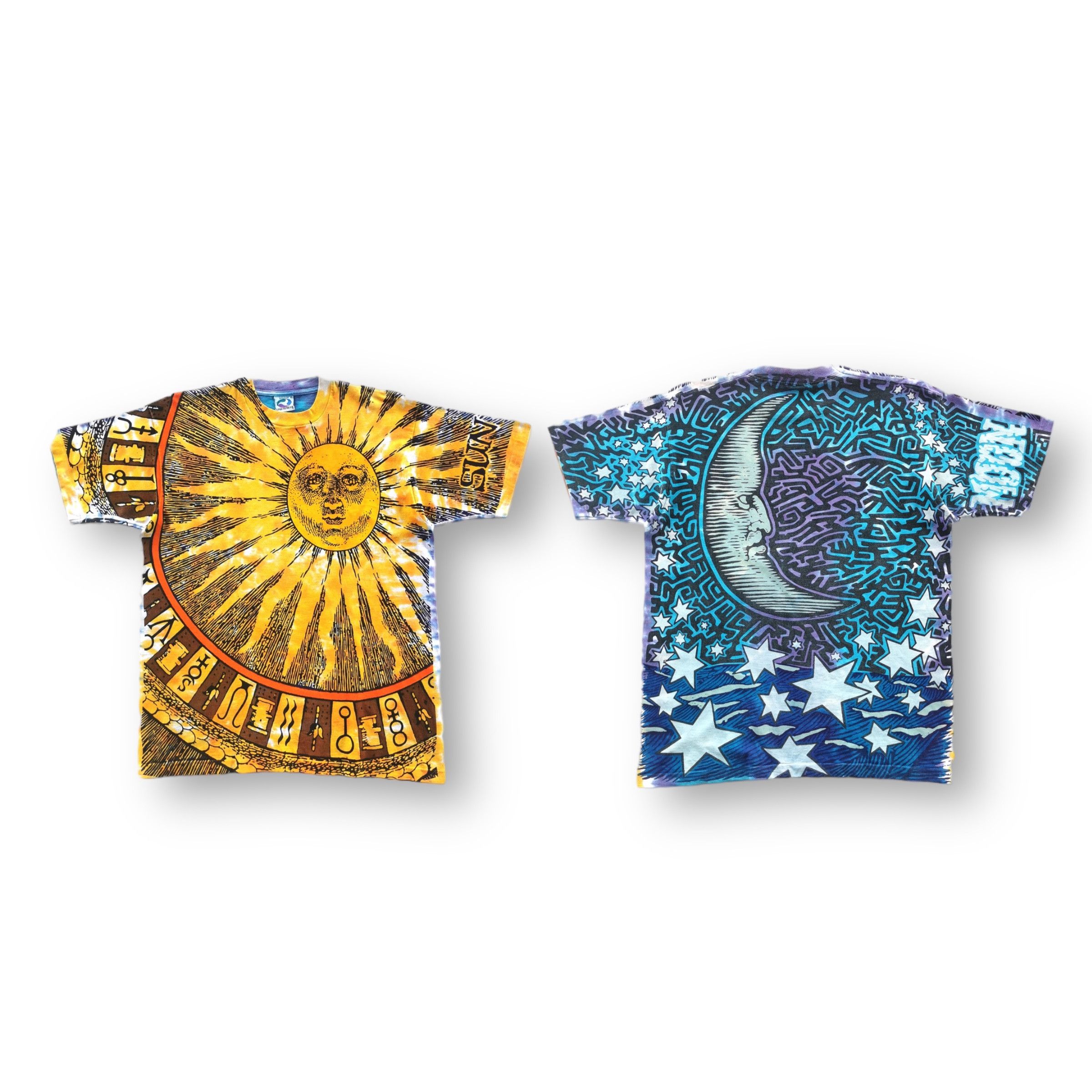 image of 1992 Vintage Sun Moon Art By Chris Pinkerton Liquid Blue Tee in Blue/Yellow, Men's (Size XL)