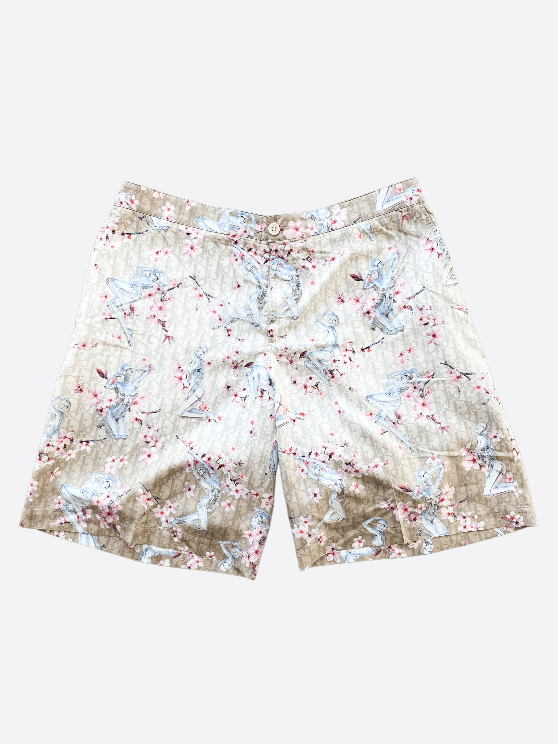 image of Dior Sorayama Brown Oblique Silk Shorts, Men's (Size 38)