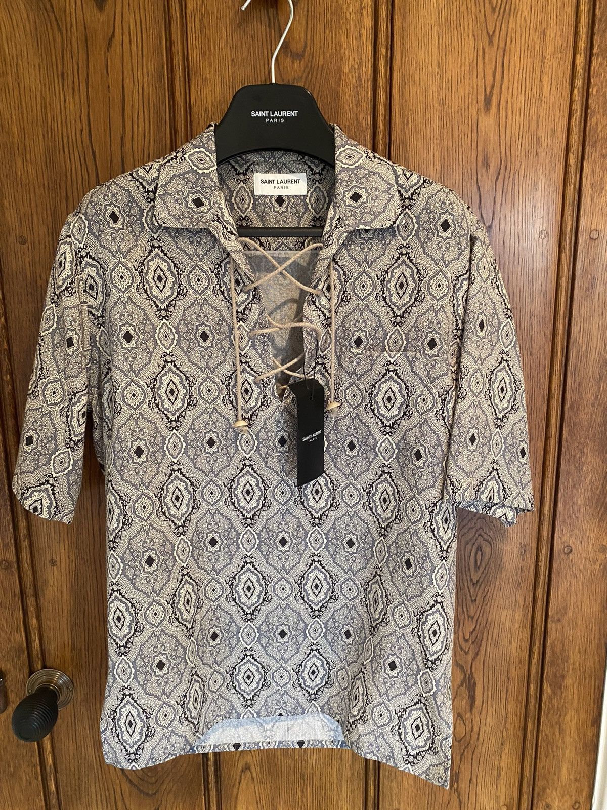 image of Saint Laurent Paris $990 Ss19 Saint Laurent Ss Tunic Shirt Paisley String, Men's (Size Small)