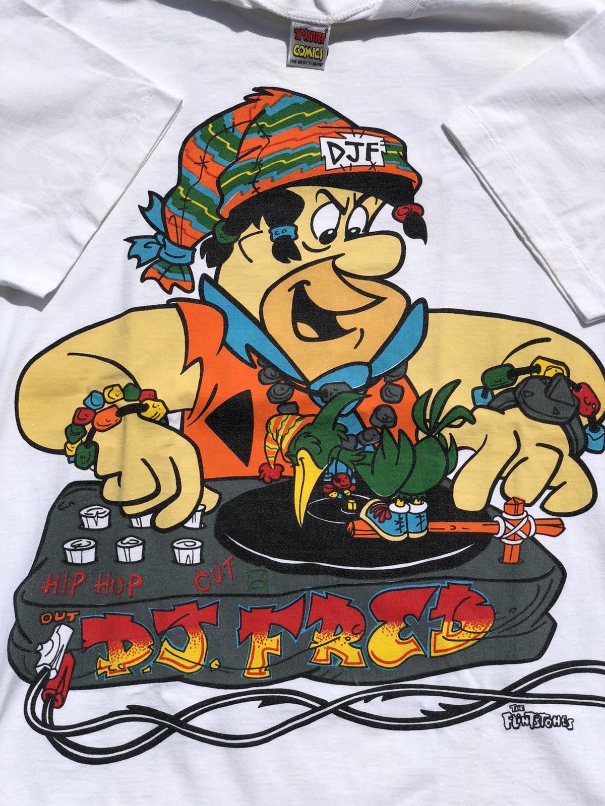Cartoon Network Vintage 90s Flintstones Dj Fred Hip Hop Tee (Wacky Races) Size US L / EU 52-54 / 3 - 5 Thumbnail