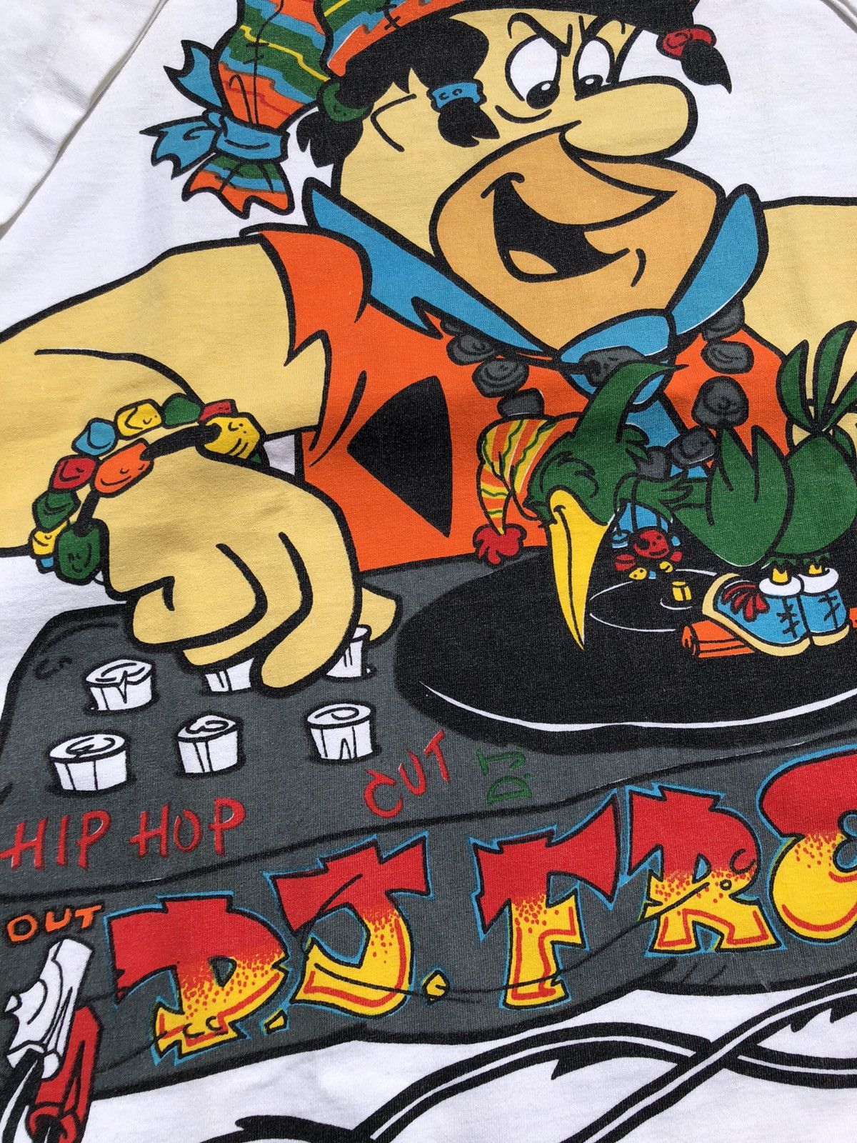 Cartoon Network Vintage 90s Flintstones Dj Fred Hip Hop Tee (Wacky Races) Size US L / EU 52-54 / 3 - 6 Thumbnail