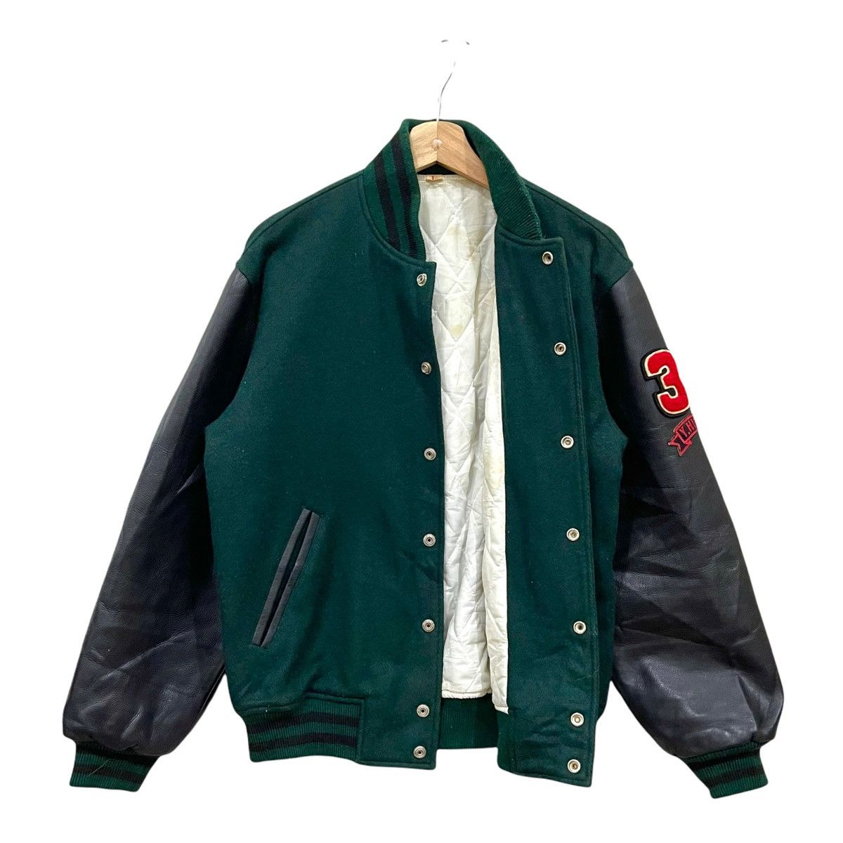 Japanese Brand Vintage 90s Japanese Brand Wool/Leather Varsity Jacket Size US L / EU 52-54 / 3 - 3 Thumbnail