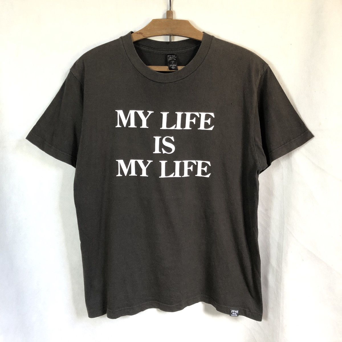 image of Forty Percent Against Rights Fpar x Fpar “My Life Is My Life” Script Tshirt in Faded Black (Size La