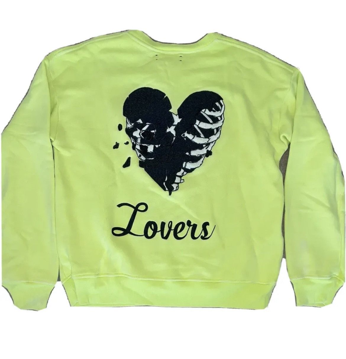 image of Amiri ‘Lovers’ Heart Neon Yellow Crewneck - Xs (See Desc), Men's