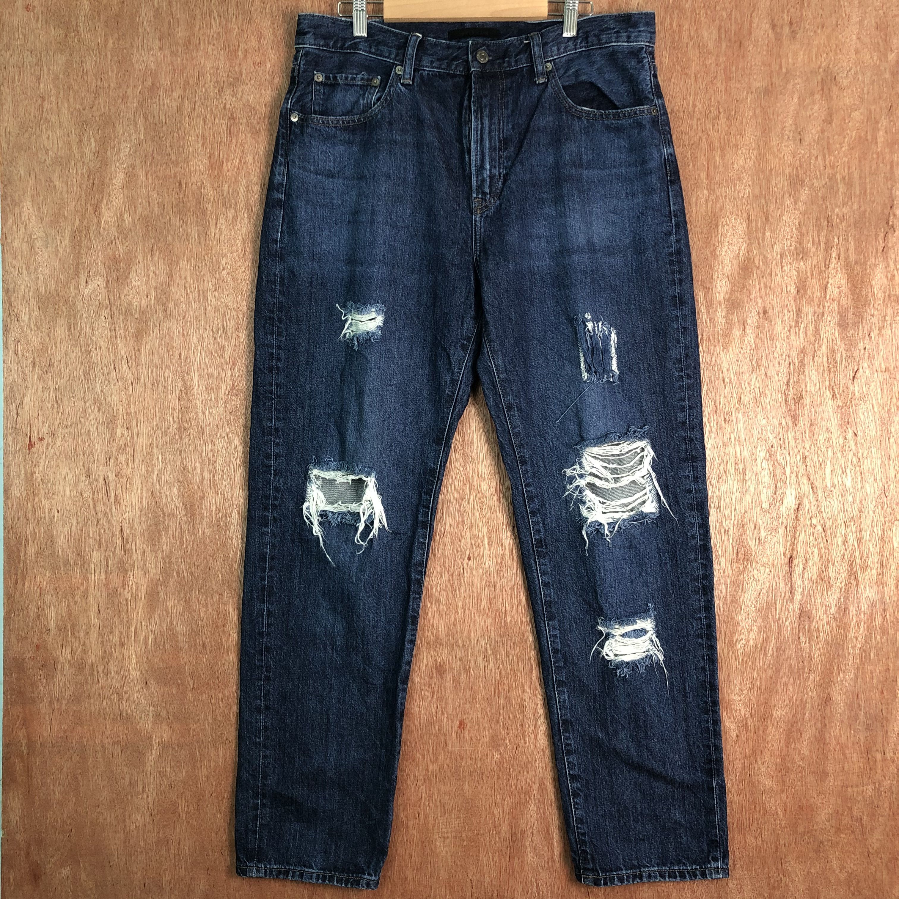 Uniqlo DLL Uniqlo japan Distressed Blue Denim Pants #c084 Size US 33 - 1 Thumbnail