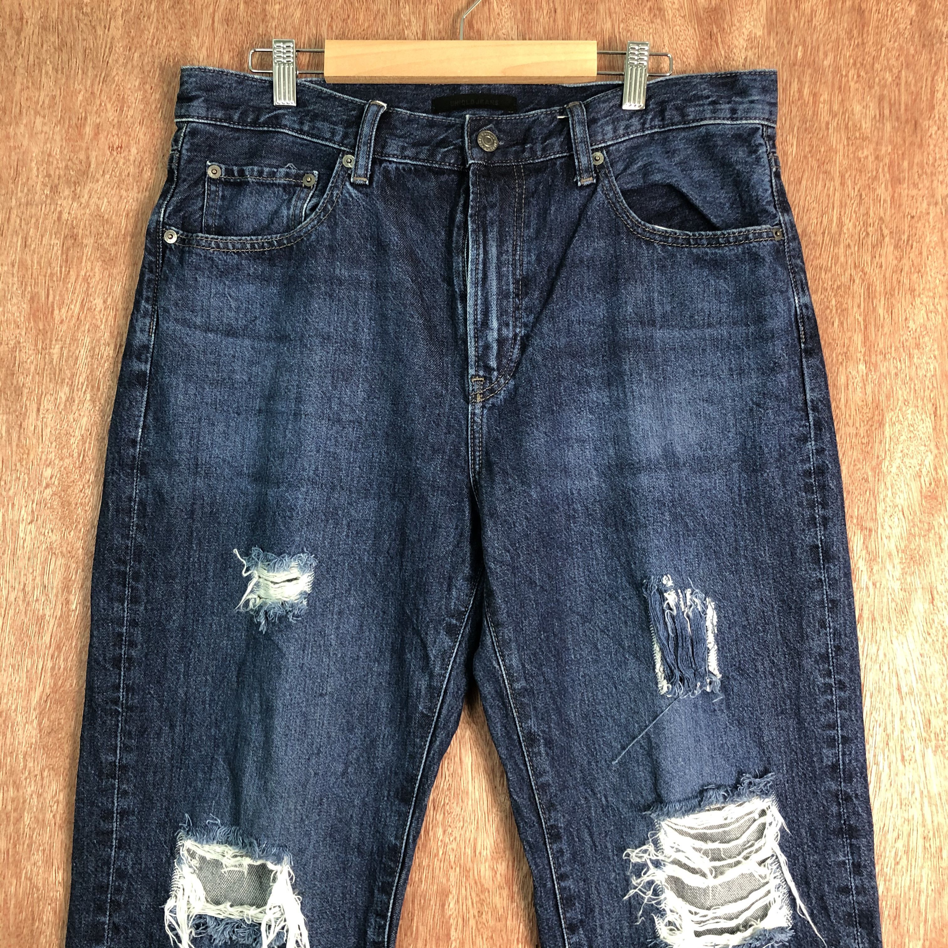 Uniqlo DLL Uniqlo japan Distressed Blue Denim Pants #c084 Size US 33 - 2 Thumbnail