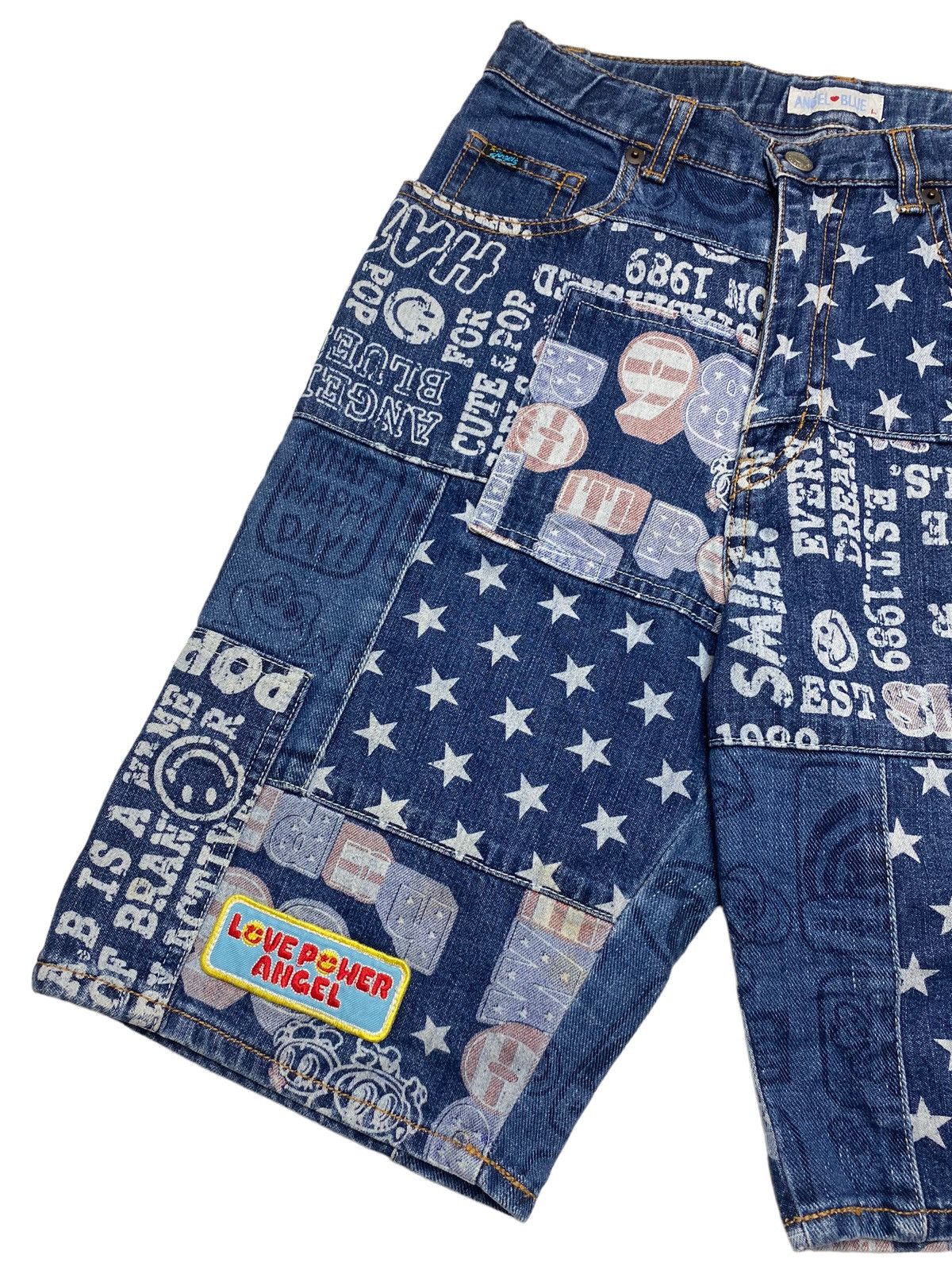 Hysteric Glamour 1990s Angel Blue - Patchwork Star Short Denim Size US 28 / EU 44 - 3 Thumbnail