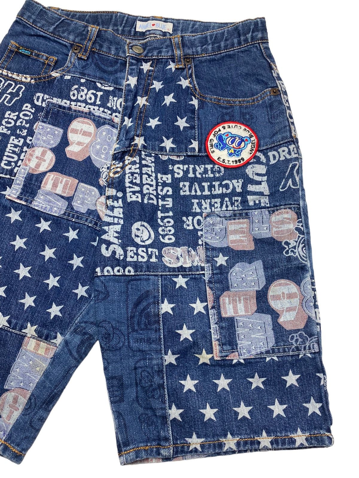 Hysteric Glamour 1990s Angel Blue - Patchwork Star Short Denim Size US 28 / EU 44 - 4 Thumbnail
