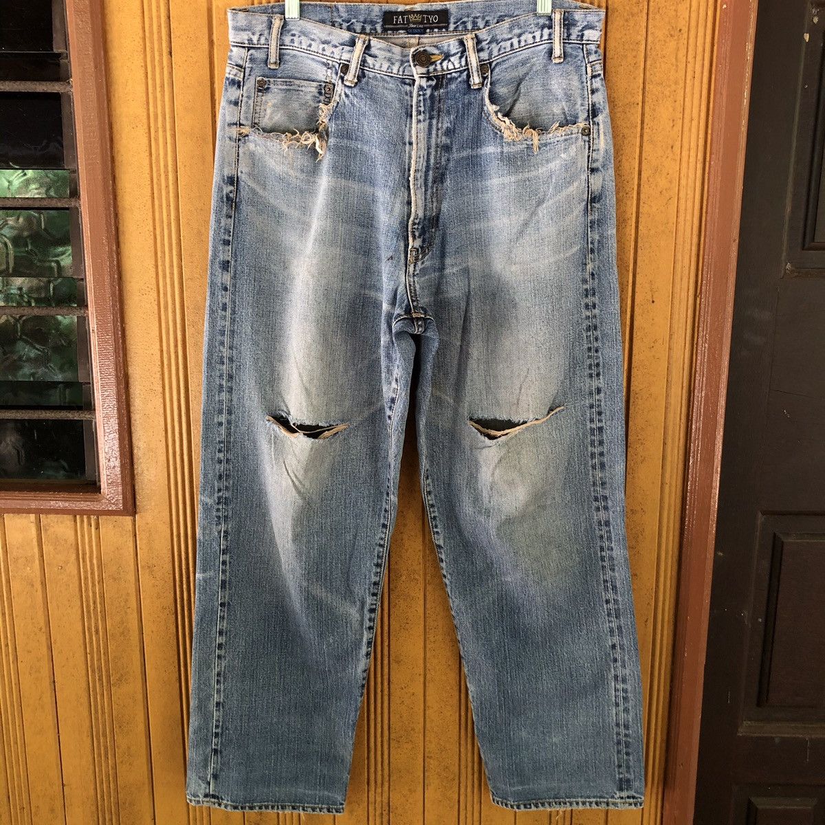 Japanese Brand Vintage Fat Tokyo selvedge baggy jeans distressed denim Size US 34 / EU 50 - 1 Thumbnail
