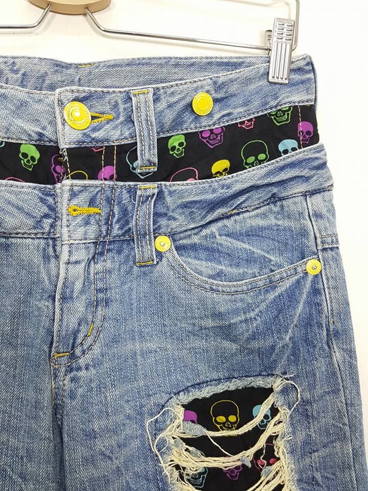 Designer Japanese Patchwork Art Pattern Distressed Pant Size US 29 - 6 Thumbnail