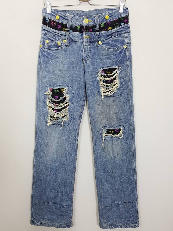 Designer Japanese Patchwork Art Pattern Distressed Pant Size US 29 - 2 Thumbnail