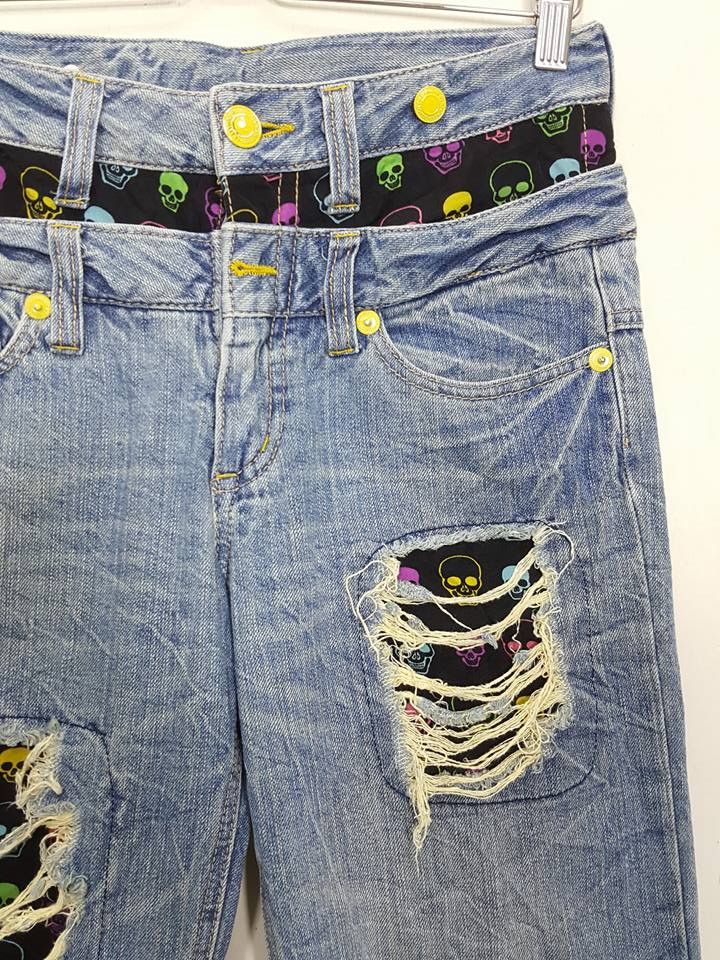 Designer Japanese Patchwork Art Pattern Distressed Pant Size US 29 - 5 Thumbnail