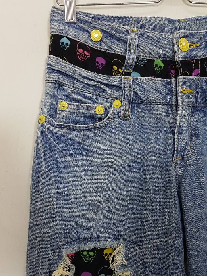 Designer Japanese Patchwork Art Pattern Distressed Pant Size US 29 - 7 Thumbnail