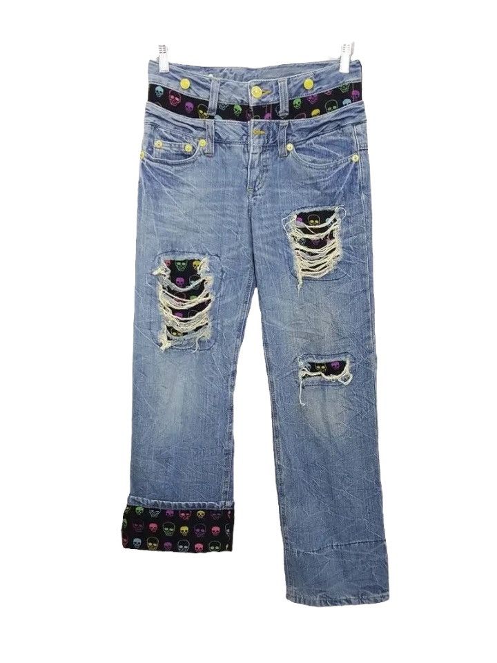Designer Japanese Patchwork Art Pattern Distressed Pant Size US 29 - 1 Thumbnail