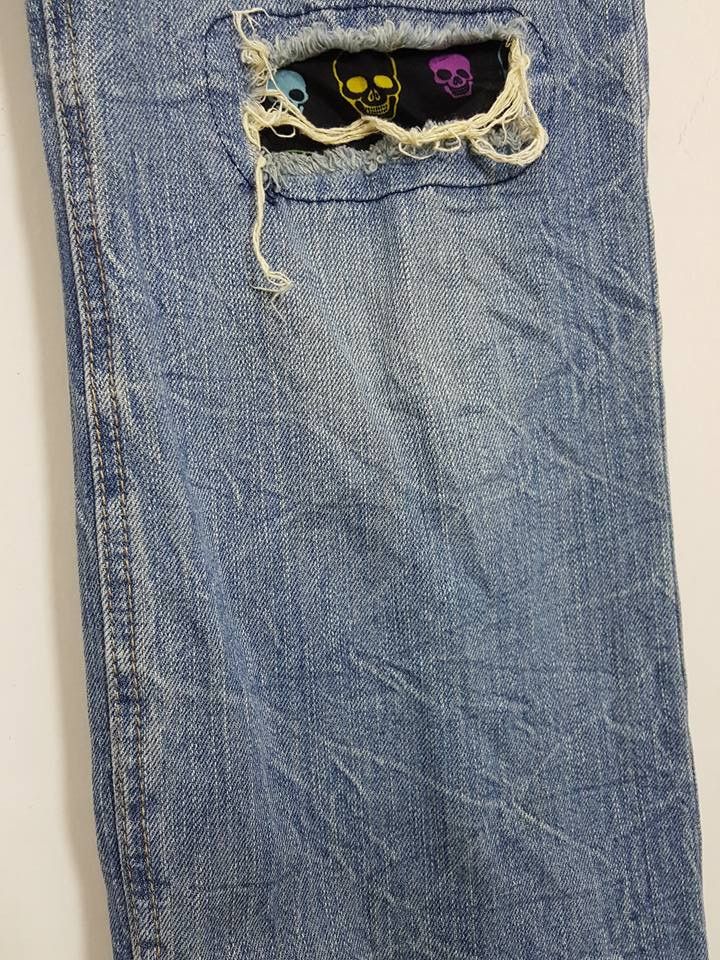 Designer Japanese Patchwork Art Pattern Distressed Pant Size US 29 - 13 Thumbnail