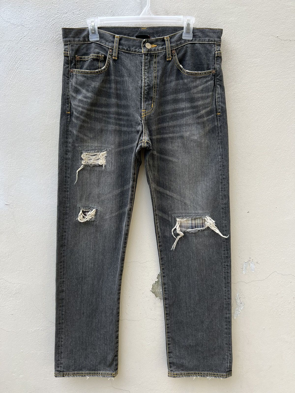 image of Narcotic Gdc Trashed Grand Canyon Japan Ripped Fade Black Denim Jeans, Men's (Size 34)