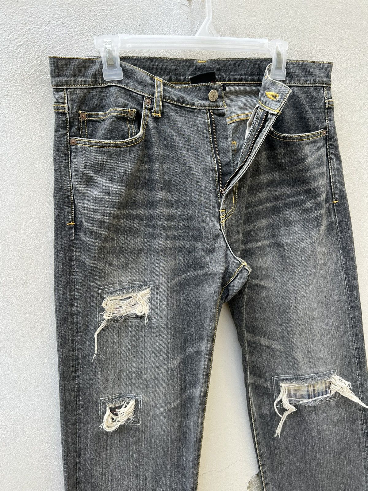 Vintage Trashed GRAND CANYON Japan Ripped Fade Black Denim Jeans Size US 34 / EU 50 - 3 Thumbnail