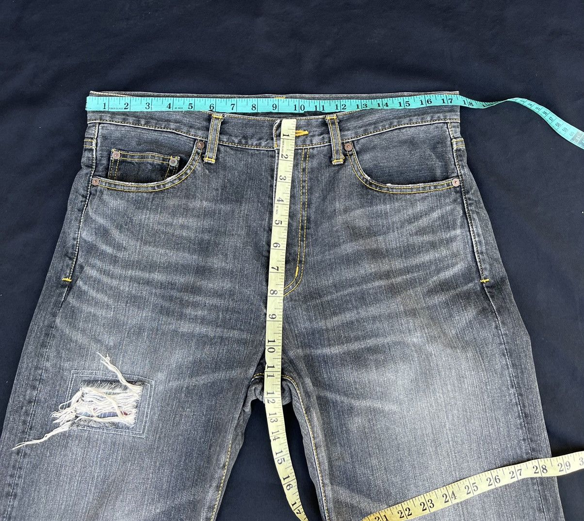 Vintage Trashed GRAND CANYON Japan Ripped Fade Black Denim Jeans Size US 34 / EU 50 - 19 Thumbnail