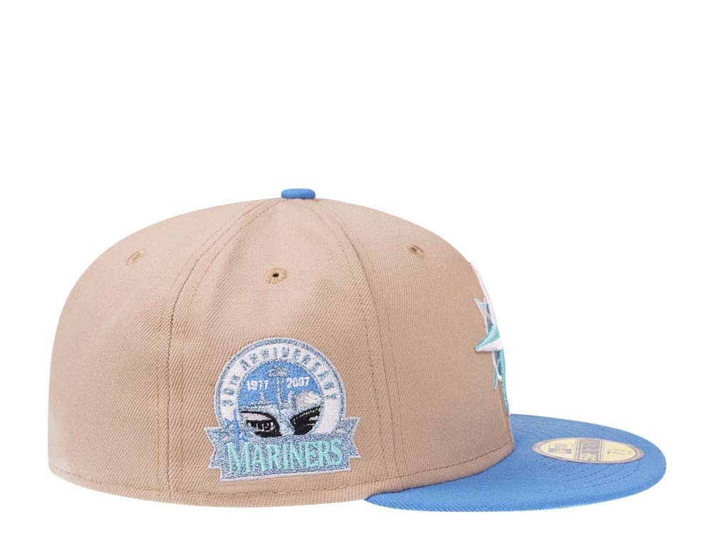 MLB × New Era Tan Khaki Blue Seattle Mariners 7 3/8 Two 2 Tone Iced 30th Size ONE SIZE - 8 Thumbnail