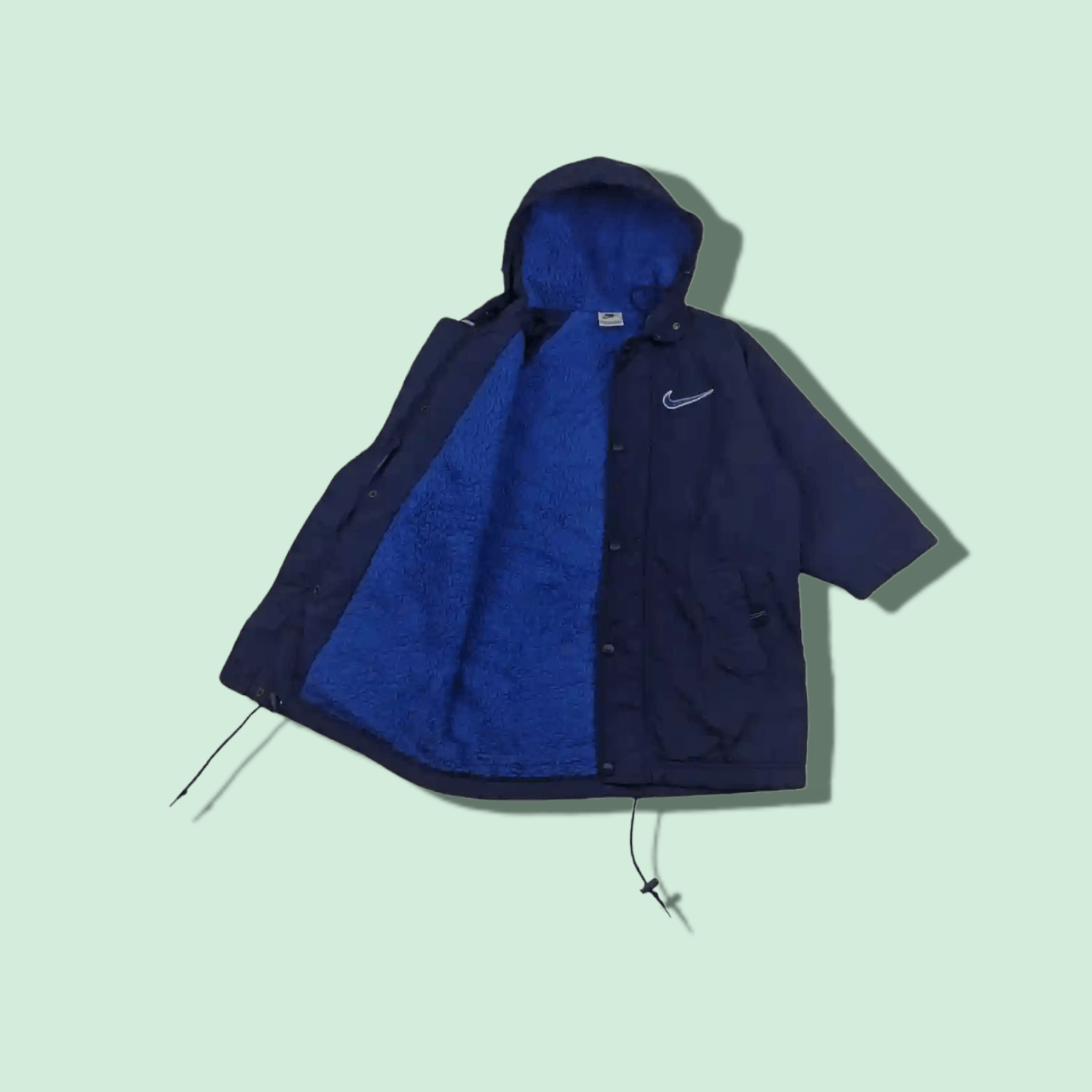 image of 90's Nike Big Swoosh Logo Windbreaker Winter Jacket in Navy Blue, Men's (Size XS)