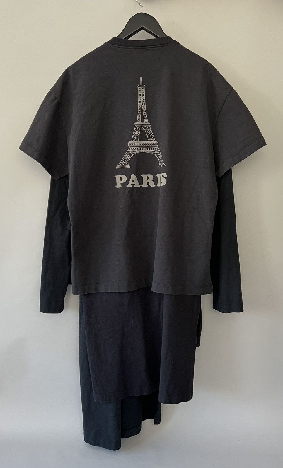 image of Vetements Layered Oversized Longsleeve “Paris”T-Shirt in Black, Men's (Size Medium)