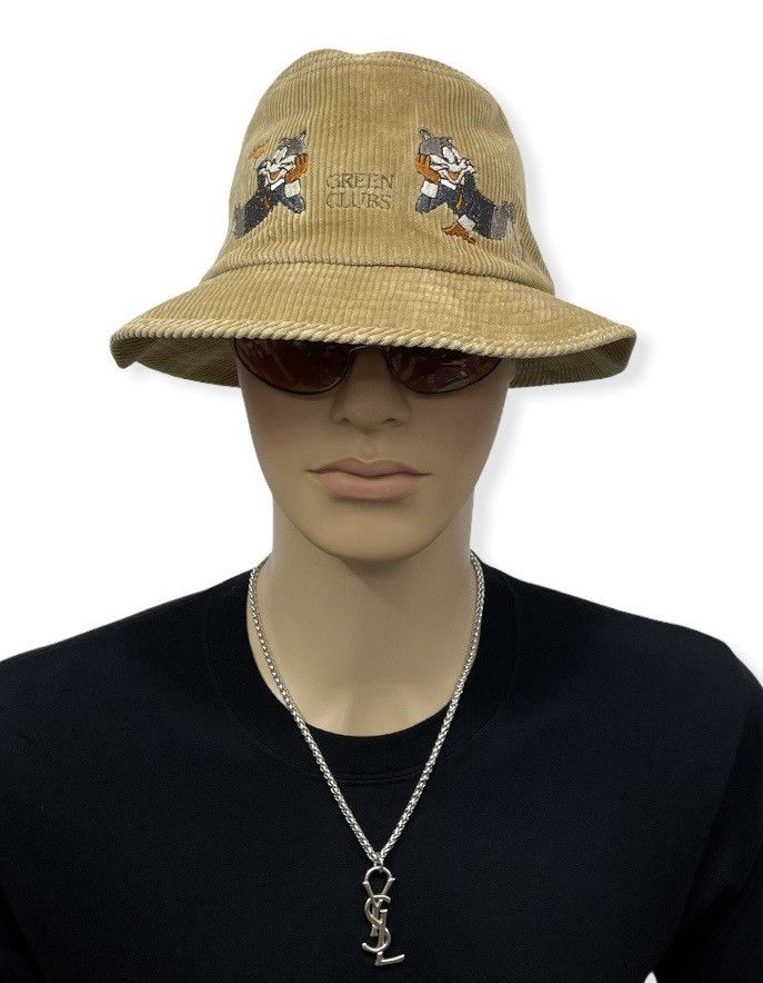 Japanese Brand DOPE🔥Vtg GREEN CLUB Embroidery TOM CAT Corduroy Bucket Hat Size ONE SIZE - 3 Thumbnail