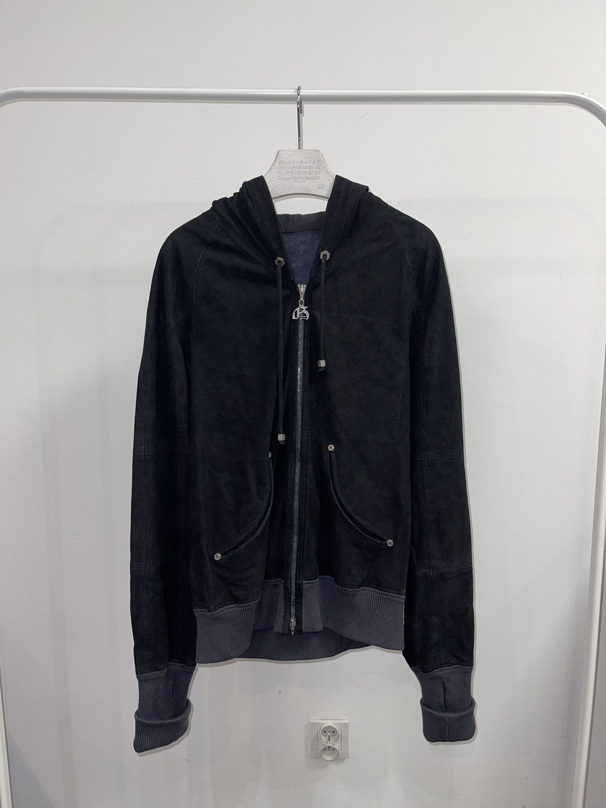 image of Avant Garde x Galliano John Galliano Zipped Hooded Black Leather Jacket, Men's (Size Medium)