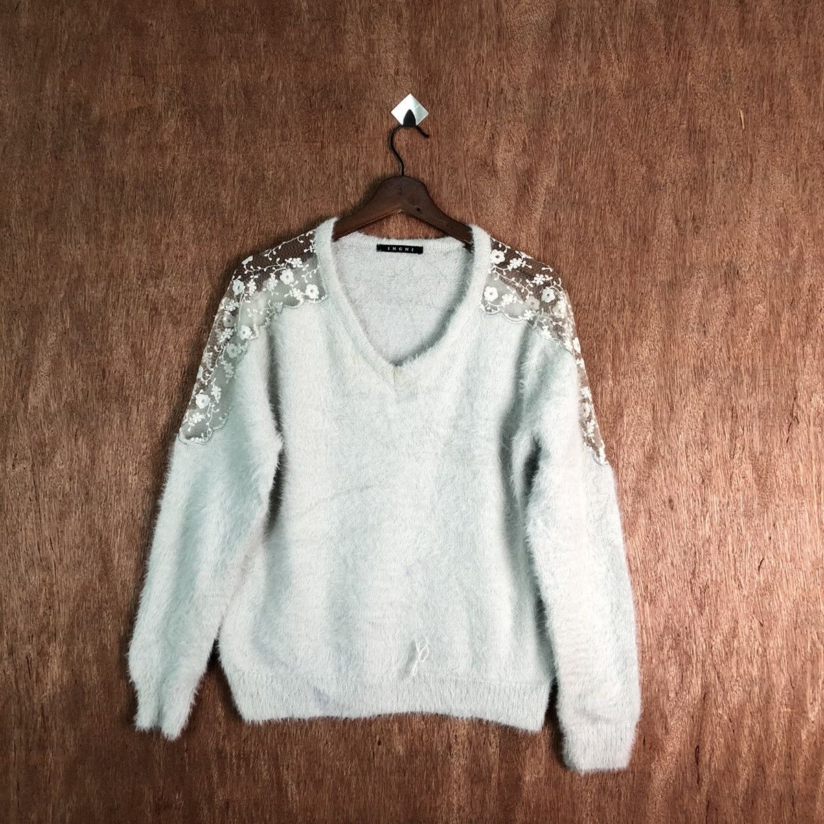 image of Homespun Knitwear Ingni Green Soft Shag Shaggy Fur Mohair Knitwear 6559, Men's (Size Small)