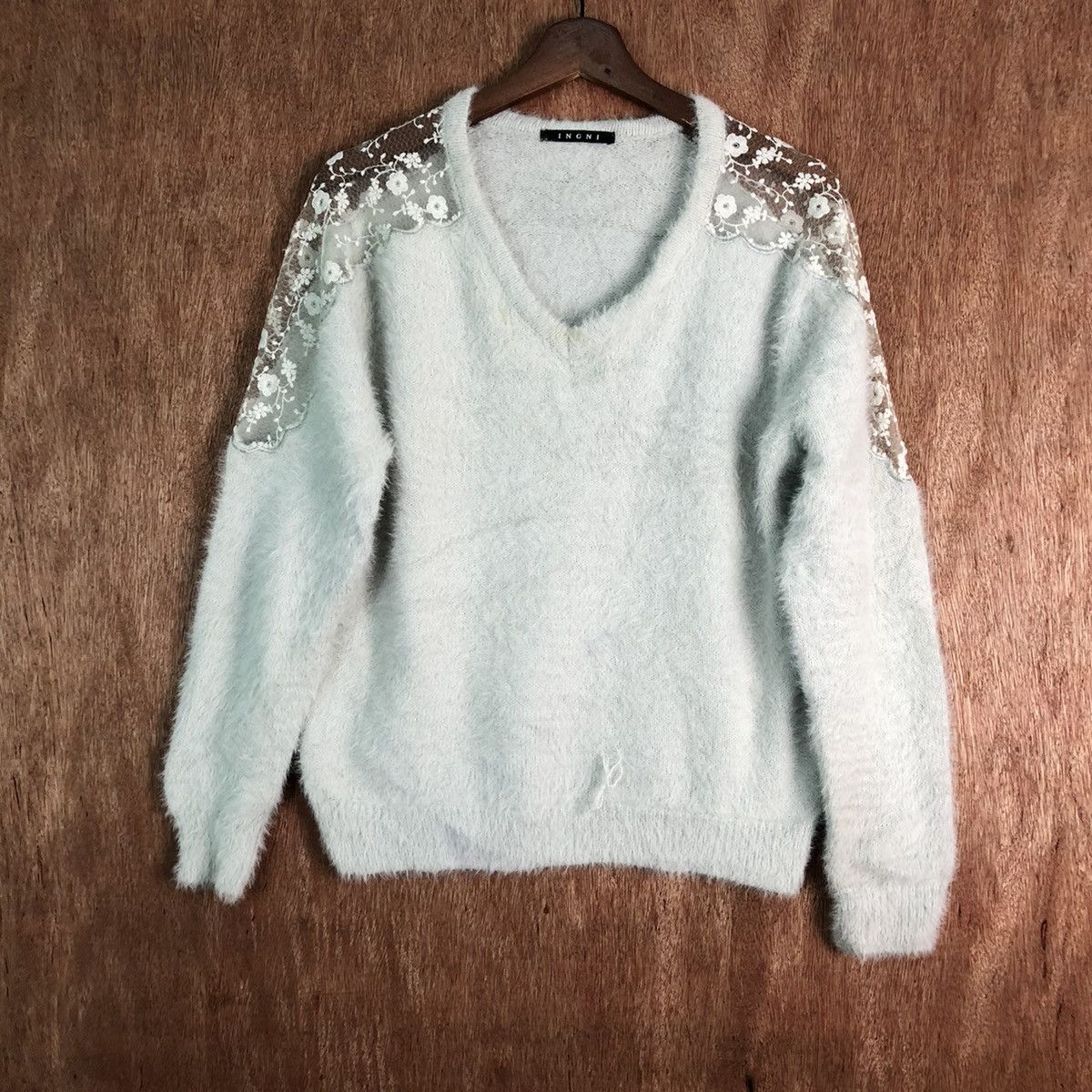 Homespun Knitwear Ingni Green Soft Shag Shaggy Fur Mohair Knitwear #6559 Size US S / EU 44-46 / 1 - 3 Thumbnail