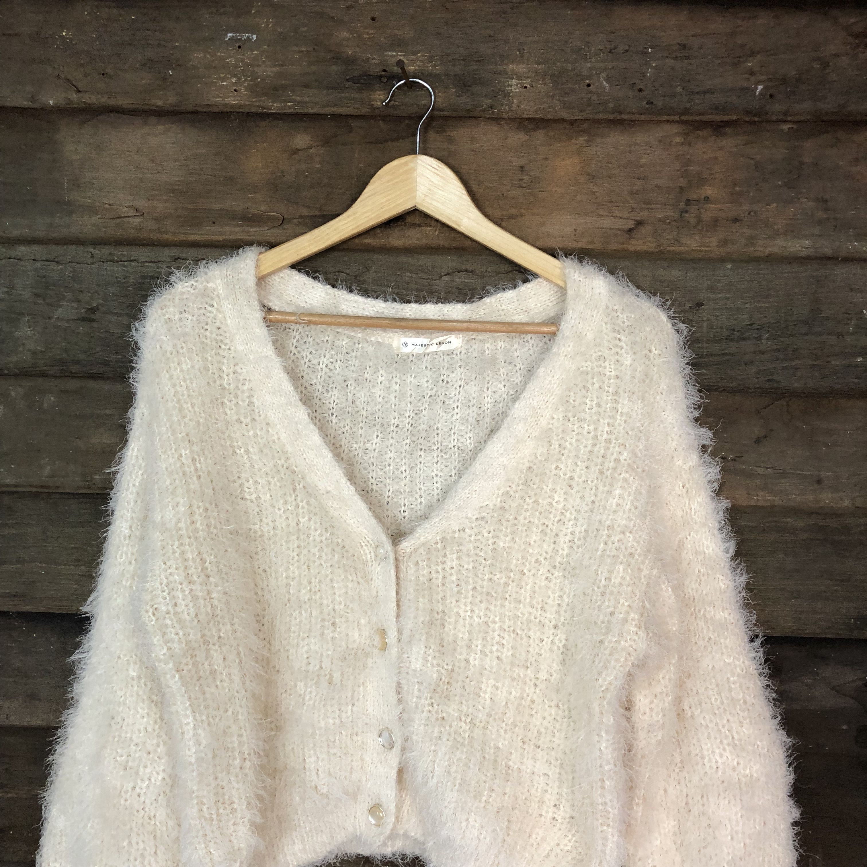 Aran Isles Knitwear × Homespun Knitwear × Majestic Oversized Majestic Shag Shaggy Fur Mohair Cardigan #718 Size M / US 6-8 / IT 42-44 - 2 Thumbnail