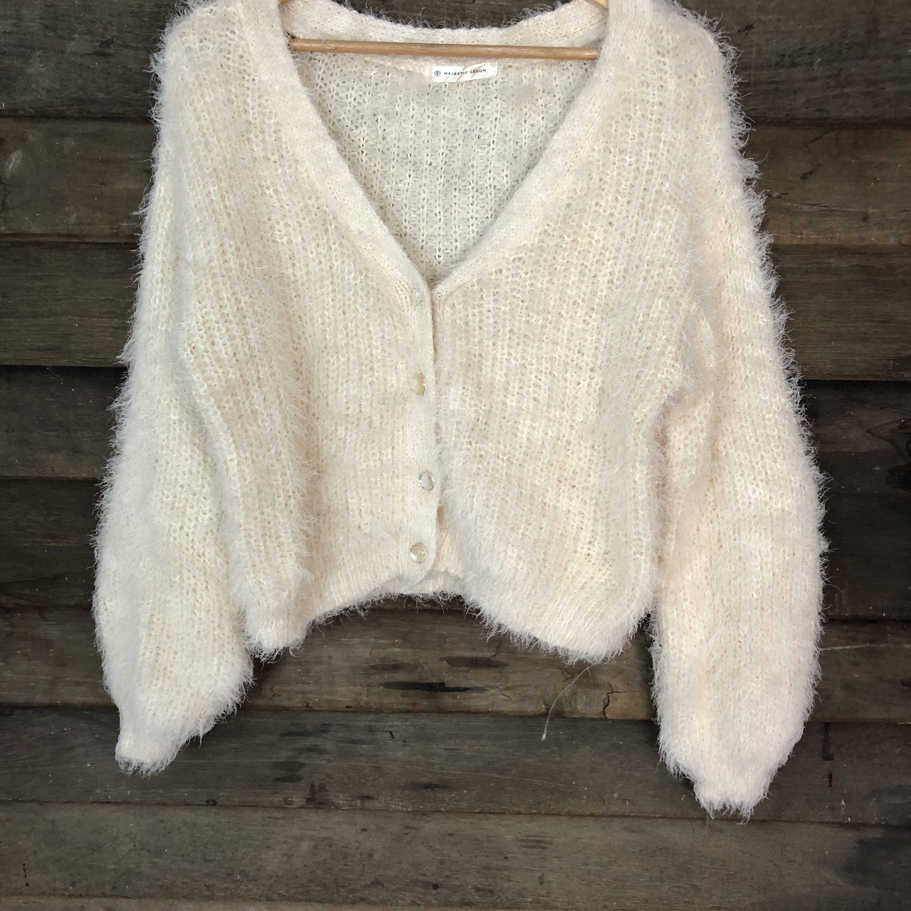 Aran Isles Knitwear × Homespun Knitwear × Majestic Oversized Majestic Shag Shaggy Fur Mohair Cardigan #718 Size M / US 6-8 / IT 42-44 - 3 Thumbnail