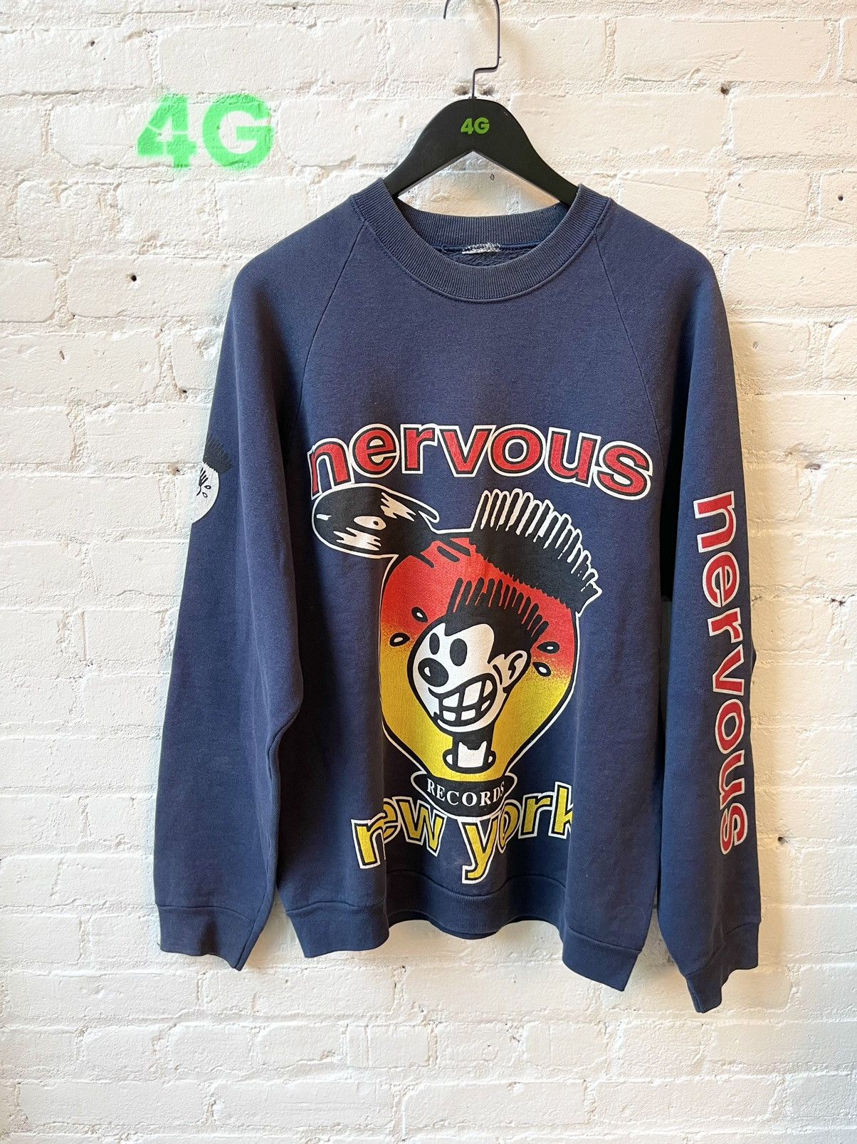 image of New York x Vintage 90's Nervous Records Nyc Sweater XL in Dark Blue, Men's