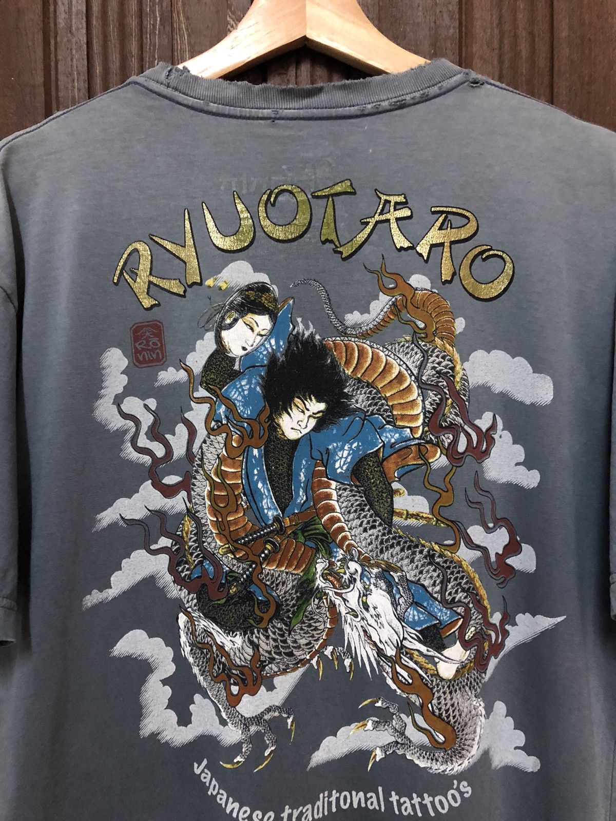 Japanese Brand Rare! Ronin Japan Streetwear Ryuotaro Distress Tee Shirt Size US L / EU 52-54 / 3 - 2 Thumbnail